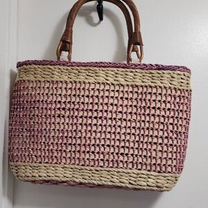 Sak Purse Pink and Tan Woven Tote Bag